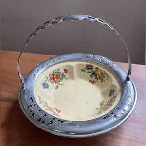 Antique 1930s Sebring Pottery Farberware "Golden Maize" 7" Bowl w Metal Trim